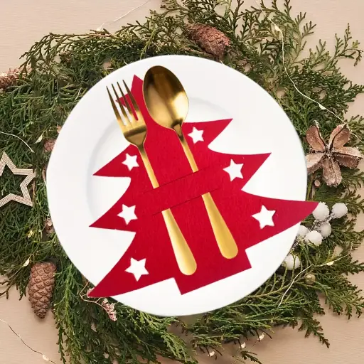 Christmas Tree Felt Knife And Fork Set